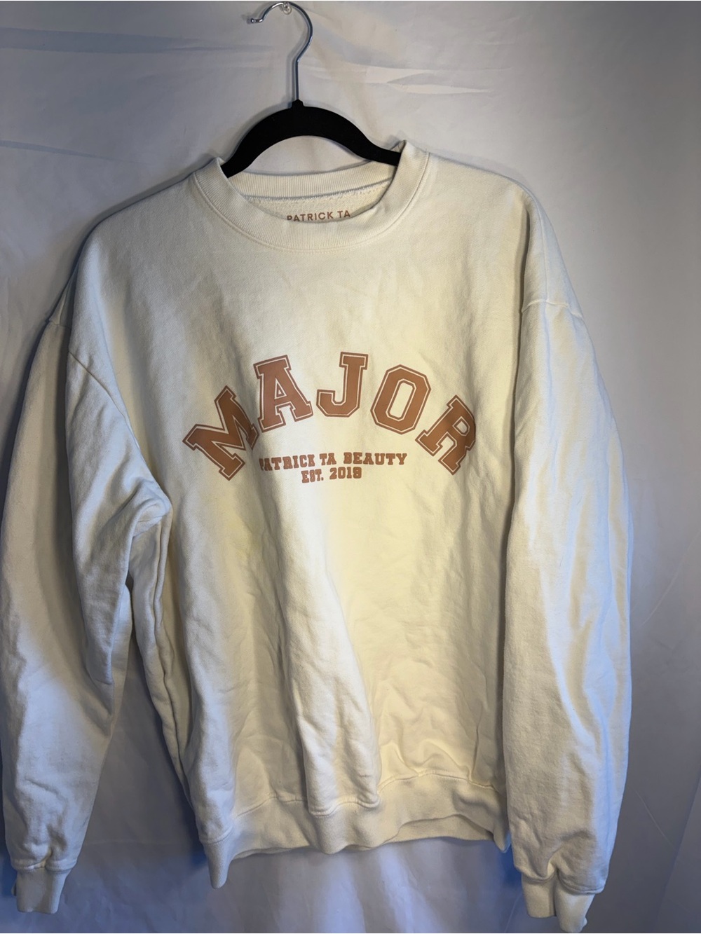 Patrick Ta Cream Crewneck Sweater with Peach 'MAJOR' Graphic